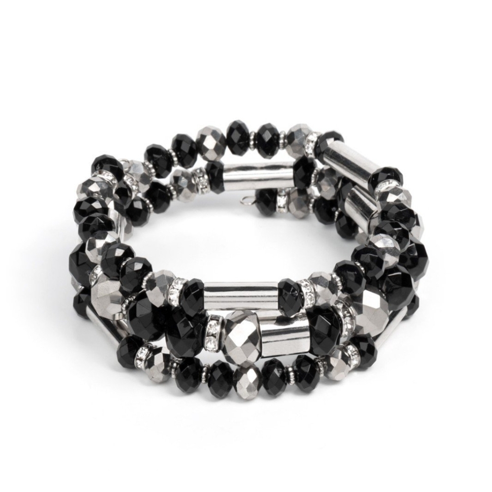 Paparazzi Black and Silver Coiled Bracelet Dynamic Dazzle Stretch Fashion Jewels